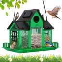 Solar Bird Feeders House for Outside Hanging, Metal Wild Bird Feeder for Outdoors, Large Cardinal Bird Feeder Birdhouses Green