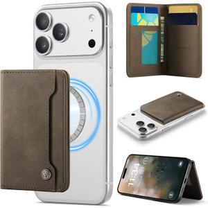 Vinich for MagSafe Wallet Magnetic RFID Blocking Card Holder Compatible with MagSafe Phones and Cases, Strong Magnet Minimalist Phone Wallet for iPhone 17/16/15/14/13/12/Pro/Max/Plus, Vintage Brown
