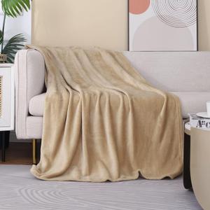 JIAHANNHA Flannel Fleece Blanket Throw Size(50 by 60 Inches),Beige Throw Blanket for Couch Sofa Bed 280GSM,Super Soft Plush Cozy and Lightweight Warm Bed Blanket for All Season