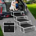 Joyrally Extra Wide Dog Stair for Large Dogs,Foldable Dog Ramp for Car, Pet Steps Light Weight Aluminum,High Beds,for SUV Trucks, Supports up to 200 lbs (with Iron Bars)