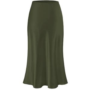 Amy Babe Womens Satin Silk Midi Skirt High Waist A-Line Casual Elastic Waist Long Skirts for Women M