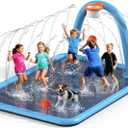 Splash Pad for Kids & Dogs, Large Sprinkler Pad Water Toys with Basketball Hoop, Thickened Non-Slip Splash Mat, Foldable Play Pool & Outdoor Summer Toys Ages 4-12 (102" Splash Pad)