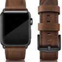 EDIMENS Leather Bands Compatible with Apple Watch 46mm 45mm 44mm 42mm(Series 1 2 3) Band Men Women, Vintage Genuine Leather Wristband Replacement Band Compatible for Apple Watch iWatch Series 10 9 8 7 6 5 4 SE (Classic Retro Walnut)