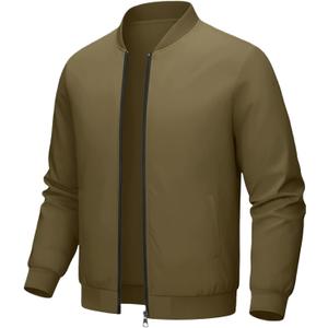 Men's Spring Autumn Winter Thin Loose-fitting Long-sleeved Pocket Zipper Jacket Top Casual Sporty Outing Coat, Small, Green
