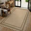LIVEBOX Scalloped Easy Jute 4x6 Outdoor Rug, Washable Non Slip Geometric Area Rugs for Living Room Bedroom, Indoor Outdoor Farmhouse Rug Modern Carpet Door Mat Tan Rugs for Patio Dining Room Entryway
