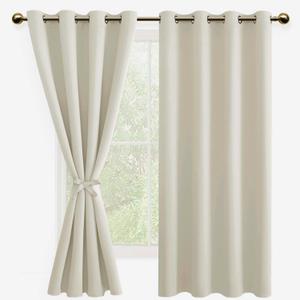 DWCN Blackout Curtains for Bedroom with Tiebacks - Room Darkening Privacy Grommet Top Window Curtains for Living Room, 52 x 63 inch Length, Ivory, Set of 2 Panels