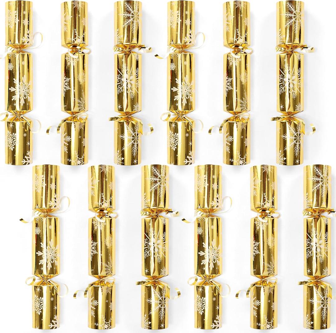 JOYIN 12 Pack Christmas Party Favor Non-Snap Gold Snowflake Design Party Table Favors with Holiday Party Favor Supplies for Kids and Adults, Christmas Parties, Dinners and Holidays