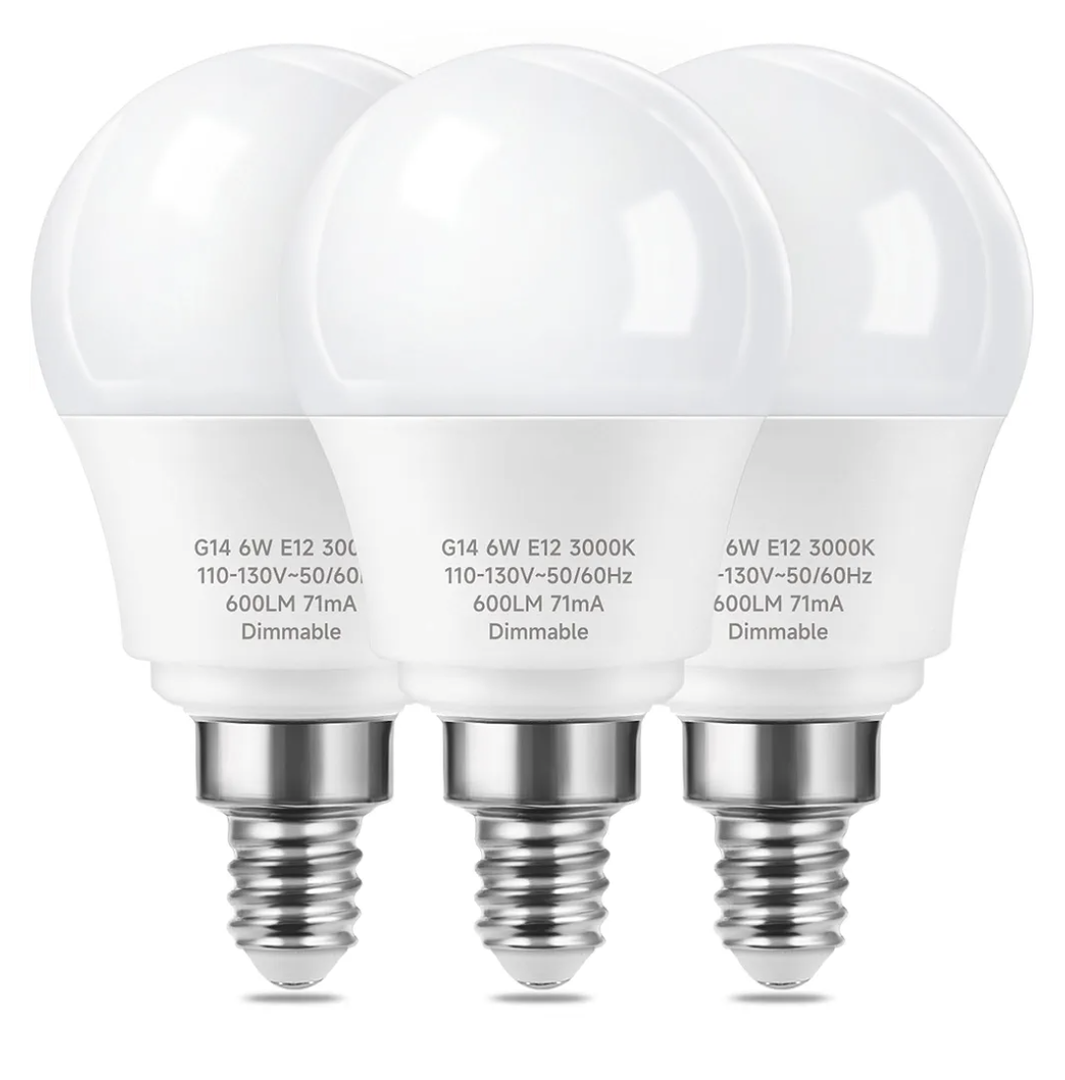 E12 Ceiling Fan Light Bulbs Dimmable, 60w Equivalent LED Bulb, Warm White 3000K, E12 Small Base Candelabra A15 LED Round Light Bulb, 600 Lumen, Pack of 4
