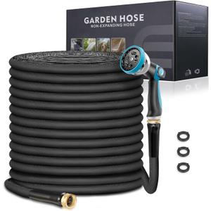 Relxitl Garden Hose 100ft, Flexible Water Hose with 10 Function Hose Nozzle, Lightweight, Tangle Free, Rust Proof for Yard, Watering(Black)