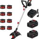 MZK 20V 12'' Cordless String Trimmer, Grass Trimmer&Edger with 8 Replacement Spools, Battery Powered Weed Trimmer with Auto Line Feed for Garden, Lawn(2 * 4AH Battery and Charger Included),ST12D07