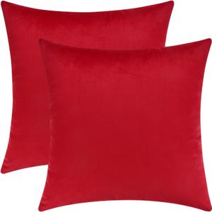 Mixhug Set of 2 Cozy Velvet Square Decorative Throw Pillow Covers for Couch and Bed, Red, 18 x 18 Inches