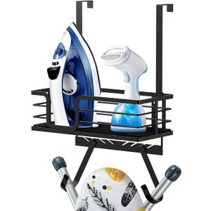 TJ.MOREE Over the Door/Wall Mount Ironing Board Hanger, Laundry Room Iron and Ironing Board Caddy Storage for Water Mister, Fabric Sprays, Laundry Detergent
