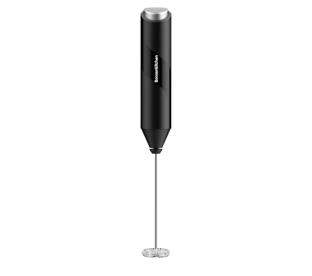 Bonsenkitchen Powerful Milk Frother for Coffee, Fast Handheld Drink Mixer with Stainless Steel Whisk, Battery Operated Hand Frother Stirrer Wand-Black