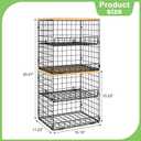 4 Pack Stackable Wire Baskets for Pantry Organizers and Storage, Pantry Baskets with Fixed Wooden Top, Fruit and Vegetable Storage Bins for Organizing Onion Potato Snack for Kitchen Cabinet/Countertop