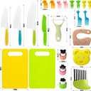 23 PCS Kids Cooking Sets, Kitchen Tools for Toddlers' Real Cooking, Kids Kitchen Knife Set with Cutting Board Kid Safe Knives Peeler Sandwich Cutters Crinkle Cutter, for Girls Boys