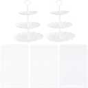 RAUVOLFIA 5 Pcs Dessert Stand Set, 2X Small 3 Tiers White Plastic Cupcake Stand Holder & 3X Rectangle Party Serving Trays/Platters for Wedding Birthday Baby Shower Tea Party Buffet (White)