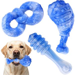 WinTour Indestructible Dog Toys for Aggressive Chewers 3 Pack, Tough Dog Toys for Medium and Large Dogs, Durable Dog Chew Toys for Aggressive Chewers to Keep Them Busy, Bacon Flavor, Blue