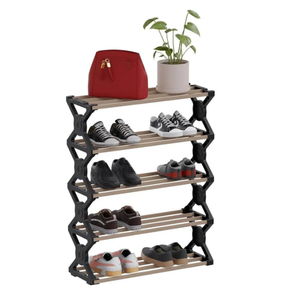 Stick Wood Shoe Rack Organizer, 5 Tier Shoe Shelf Storage Organizer, for Entryway, Hallway, and Closet