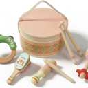 Drum Set for Kids - Toys for 2 3 Year Old Boy Birthday Gifts - Wooden Montessori Musical Instruments for Toddlers 2-4, Preschool Musical Toys with Drum for Kids Age 3-5