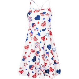 Girls 4th of July Summer Dresses Patriotic American Flag Adjusted Spaghetti Strap Dress (8-9 Years, July Fourth)