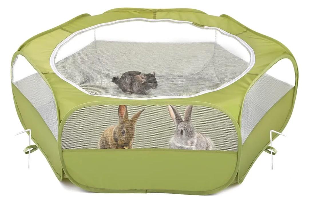 Pawaboo Small Animals Playpen, Waterproof Small Pet Cage Tent with Zippered Cover, Portable Outdoor Yard Fence with 3 Metal Rod for Chick/Kitten/Puppy/Guinea Pig/Rabbits/Hamster/Chinchillas,Green