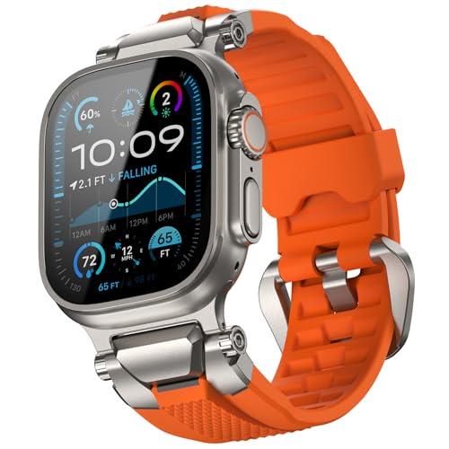 ULTIMAL Compatible with Apple Watch Ultra 3/2/1 band 49mm/46mm/45mm/44mm for Men, Silicone Strap with Durable Stainless Steel Buckle for Apple Watch Ultra 3/2/1 Series 11/10/9/8/7/6/5/4/3/SE3/SE2/SE (Orange)