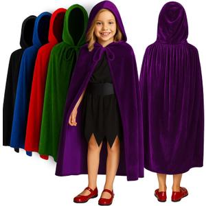 ArtCreativity Velvet Hooded Cloak for Kids - 4ft Long  Cloak with Hood and String Closure - Medieval Accessories (Purple)