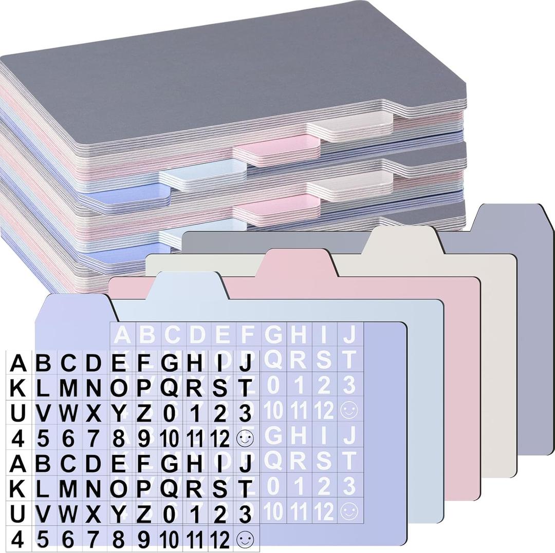 Harloon 50 Pack 3 x 5 Inch Index Card Dividers with 2 Number Alphabet Sticker with Tab, Dry Erase Index Card Guide Set, Photo Recipe Dividers for Office Business Back to School Supplies, Morandi