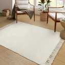 Collive 4x6 Small Area Rug for Living Room, White/Beige Woven Cotton Bedroom Carpets Modern Comfy Indoor Nursery Rug Farmhouse Accent Carpet for Dining Room, Bedside, Office, Patio Decor