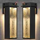 VenzBlomia Upgraded Motion Sensor LED Outdoor Lights, 2 Pack 16” Black LED Dusk to Dawn Outdoor Light Fixtures, Modern Outside Sconce Lanterns with Rippled Glass, Waterproof Exterior Garage Lamps