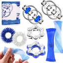 8 Pcs Sensory Fidget Toys Pack Flippy Roller Bike Chain Fidget Spinner Anxiety and Stress Relief Silent Tools Mesh Marble Acupressure Ring for Adults Teens Kids Boys Girls Easter Gifts (Blue)