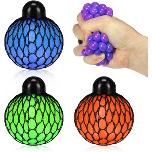 Stress Relief Squeezing Soft Rubber Vent Grape Ball Hand Wrist Toy Funny Geek Gadget Vent Toy, Orange/Blue/Green, 3 Piece
