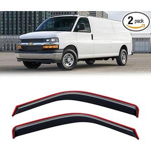 in-Channel Rain Guards for 1996-2026 Chevy Express Van/GMC Savana 1500 2500 3500, Window Visor Shields Vent Deflector Shade Wind Dark Smoke for 09-26 Express/Savana 4500, Tape-On, 2PCS