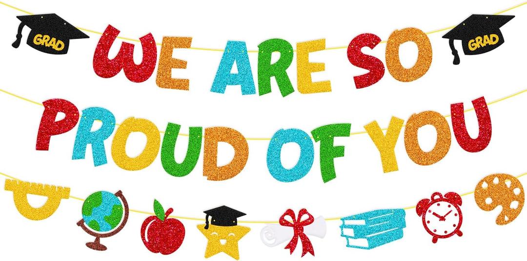 We are so Proud of You Banner Class of 2026 Graduation Decoration Kindergarten Grad Decorations Preschool Pre-K Grad Backdrop Congrats Elementary Graduation Party Decor
