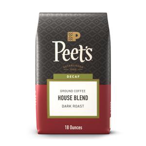 Peet's Coffee, Dark Roast Ground Coffee, Decaffeinated Arabica Coffee - Decaf House Blend 18 Ounce Bag (EXP 06/14/26)