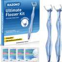RAZOKO Flosser Kit, Shred-Resistant, Insert & Rotate 90 to 135 for Hard-to-Reach Areas, PTFE & PFAS Free, 2 Handles + 240 Refill Heads, Blue