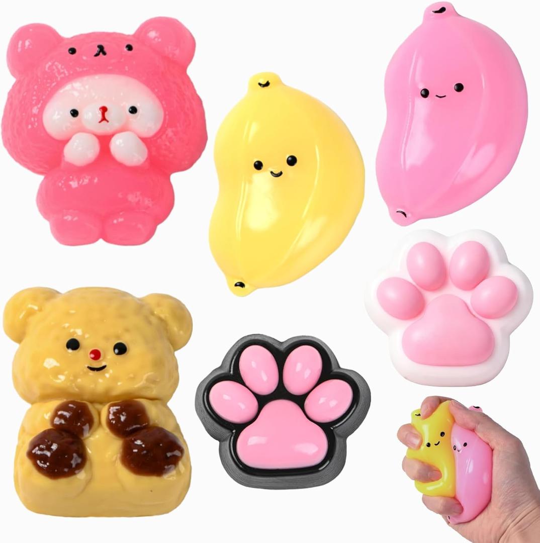 Taba Squishy Fidget Toys 6Pcs, Stress Relief Sensory Squeeze Toys for Kids & Adults, Kawaii Taba Squishies for Party Favors, Classroom, Valentine's Day Gifts, Goodie Bags Stuffers