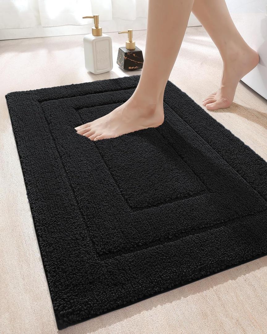 DEXI Bathroom Rug 43x24, Non Slip Washable Bath Mat for Shower Floor, Extra Large Absorbent Soft Bathmat with Rubber Backing, Quick Dry Microfiber Carpet, Black