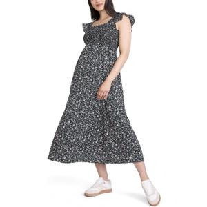 Motherhood Maternity Women's Sleeveless Ruffle Shoulder Smocked Maxi Pregnancy Dress (M)