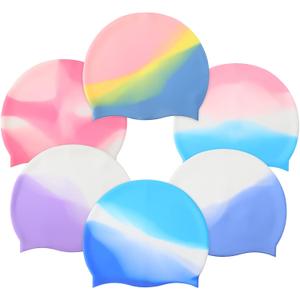 Syhood 6 Pieces Unisex Adult Silicone Swim Cap Waterproof Swimming Hat Non Slip Pool Hat Elastic Silicone Cap for Long and Short Hair