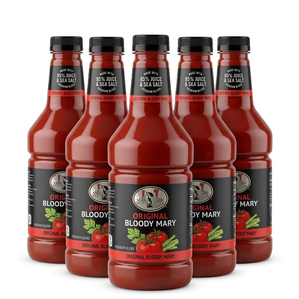 Mr & Mrs T Original Bloody Mary Mix, 1.75 L bottle (Pack of 5), Tomato Juice Blend Cocktail Mixer, Premium Ingredients, Perfect for Bloody Mary and Mocktail Drinks (EXP 07/10/27)