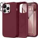 GONEZ for iPhone 14 Pro Max Case Silicone, Compatible with MagSafe, with Screen Protector + Camera Lens Protector, Liquid Silicone Shockproof Protective Phone 14 ProMax Case 6.7", Maroon