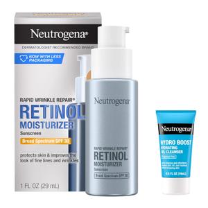 Neutrogena Rapid Wrinkle Repair Retinol Face Moisturizer with SPF 30, Daily Anti-Aging Face Cream, Retinol & Hyaluronic Acid & Trial Size Hydro Boost Facial Cleanser, 0.5 fl. oz