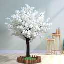 Cherry Blossoms Artificial Flowers Tree White Color Silk Flowers Plants for Indoor Outdoor Home Wedding Party Opening Shopping Mall Restaurant Décor (5FT Tall/1.5M)