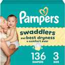 Pampers Swaddlers Diapers, Size 3 (13-26 lbs), 136 Count, Absorbent, Keeps Baby Dry and Comfortable, Skin Safe Disposable Baby Diaper  
