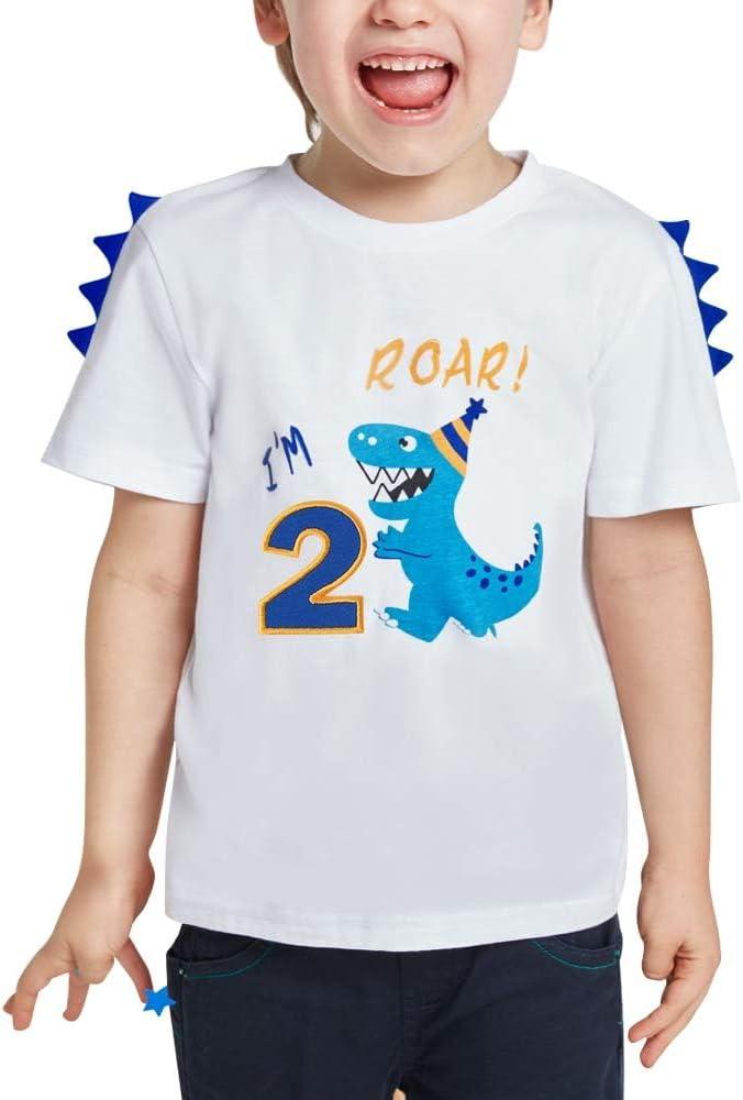 Dinosaur Birthday T Shirt 2nd Birthday Party Dino B-Day Boys Tee Gift, White