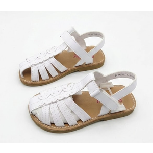 Girls Sandals Cute Closed Toe Summer Flat Sandals Dress Shoes for Little/Big Kids (White,9)