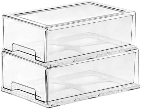 SIMPEXPE Stackable Storage Drawer, Clear Pull Out Plastic Food Fridge Organizer Bins for Home Office Pantry Shelf Organization 2 pack