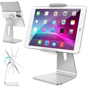 AboveTEK Elegant Tablet Stand, Aluminum iPad Stand Holder, Desktop Kiosk POS Stands for 7-15.6 inch iPad/Portable Monitor, Tablet Mount for Showcase Office Reception Countertop (Silver)