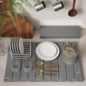 Stone Drying Mat for Kitchen Counter-Super Absorbent PU Dish Drying Mat, Quick Dry Stone Mat Kitchen for Dishes, Bottles & Cups, Large Foldable Stone Dish Drying Mat, Non-Slip Kitchen Mat (2416)